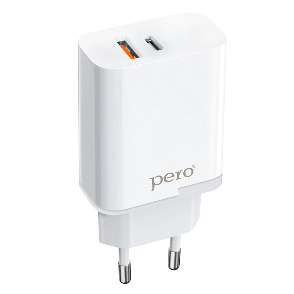 Сетевое зарядное устройство PERO TC05, USB-А + USB TYPE-C, PD 18W