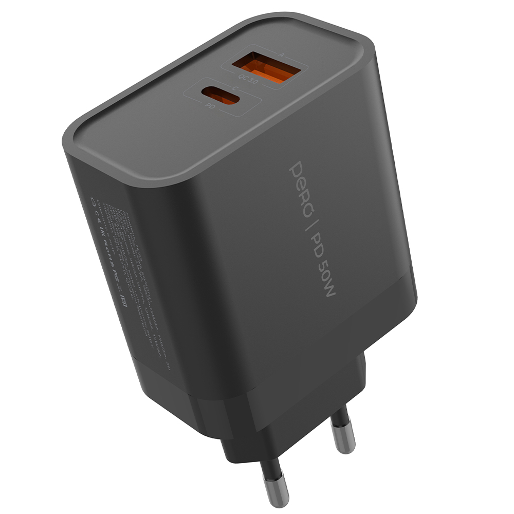Сетевое зарядное устройство PERO TC32 Ultimate, USB-C PD + USB-A QC3.0, 50W