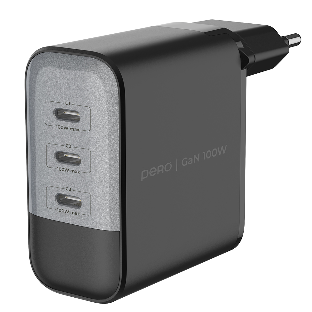 Сетевое зарядное устройство PERO TC35 Ultimate, USB-C + USB-C + USB-C, PPS, PD3.0, 100W