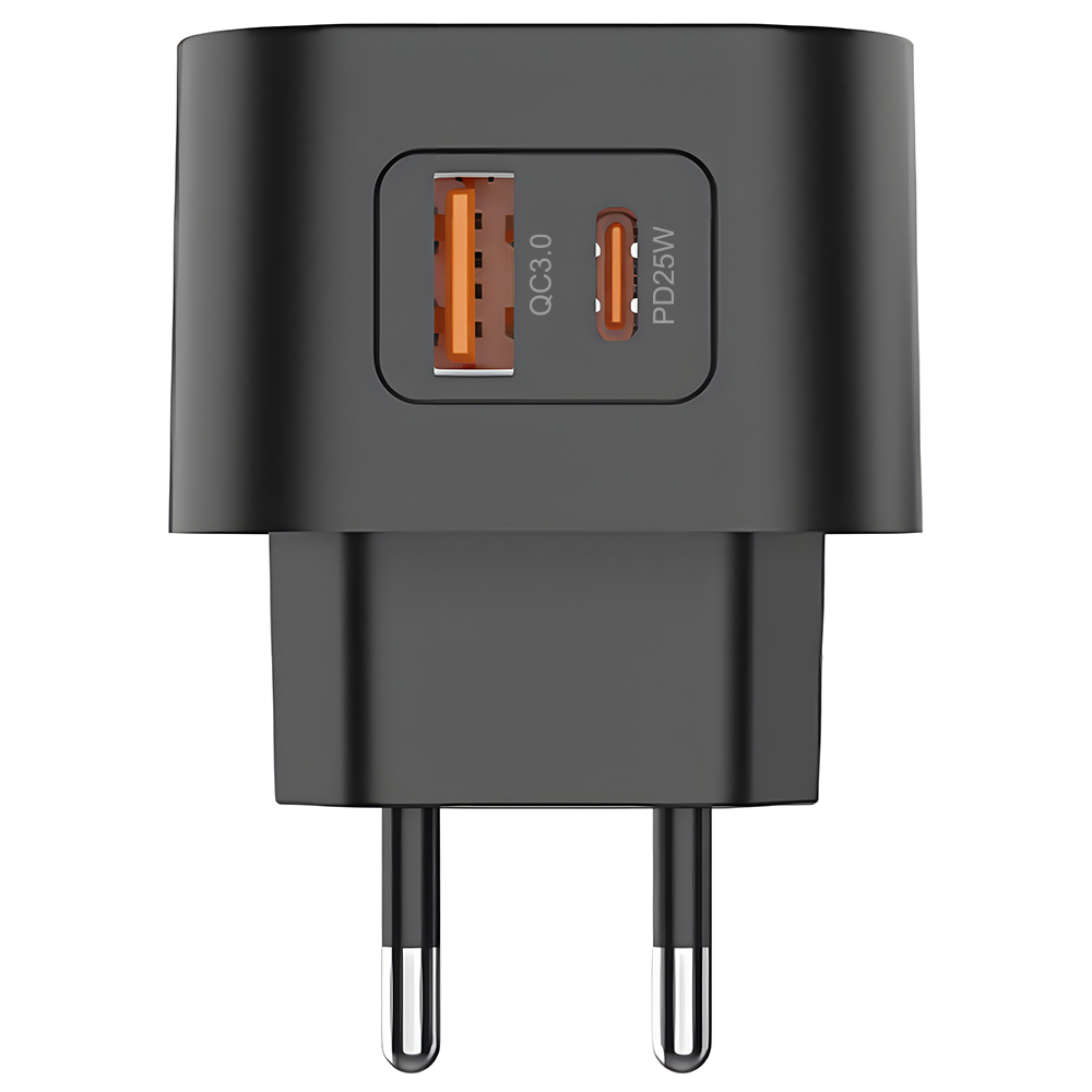 Сетевое зарядное устройство PERO TC21, USB-А QC 3.0 + USB-C PD, 25W