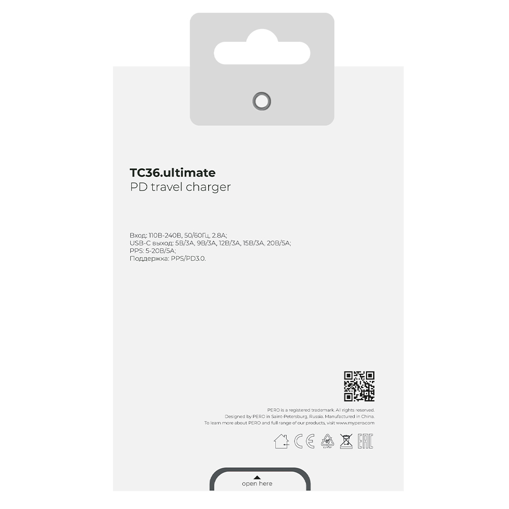 Сетевое зарядное устройство PERO TC36 Ultimate, USB-C PD 3.0, PPS, 100W