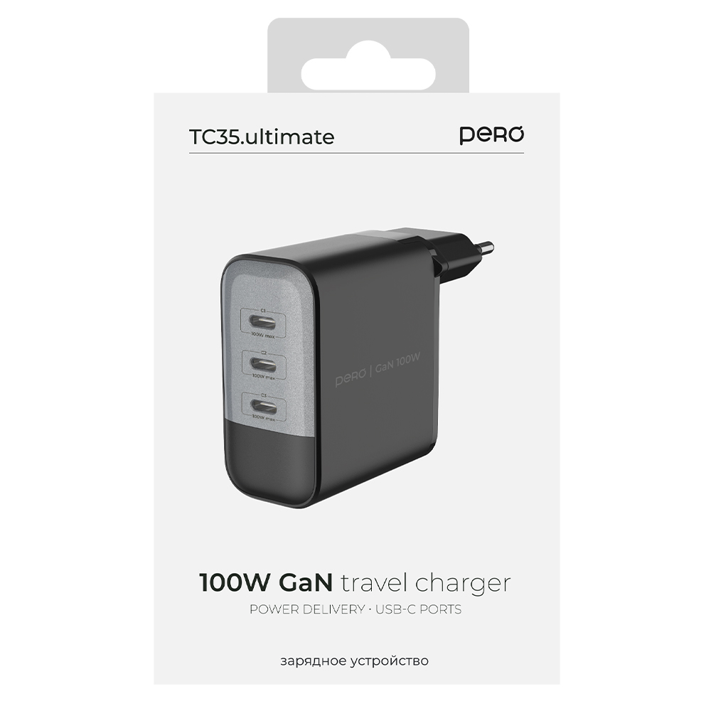 Сетевое зарядное устройство PERO TC35 Ultimate, USB-C + USB-C + USB-C, PPS, PD3.0, 100W