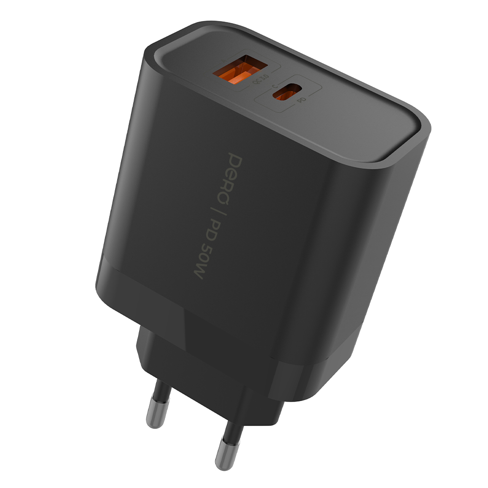 Сетевое зарядное устройство PERO TC32 Ultimate, USB-C PD + USB-A QC3.0, 50W