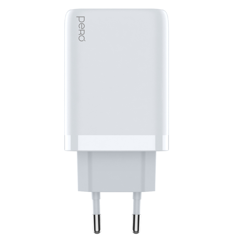 Сетевое зарядное устройство PERO TC23, GaN, USB-A QC 3.0 + USB-C PD + USB-C PD, 65W