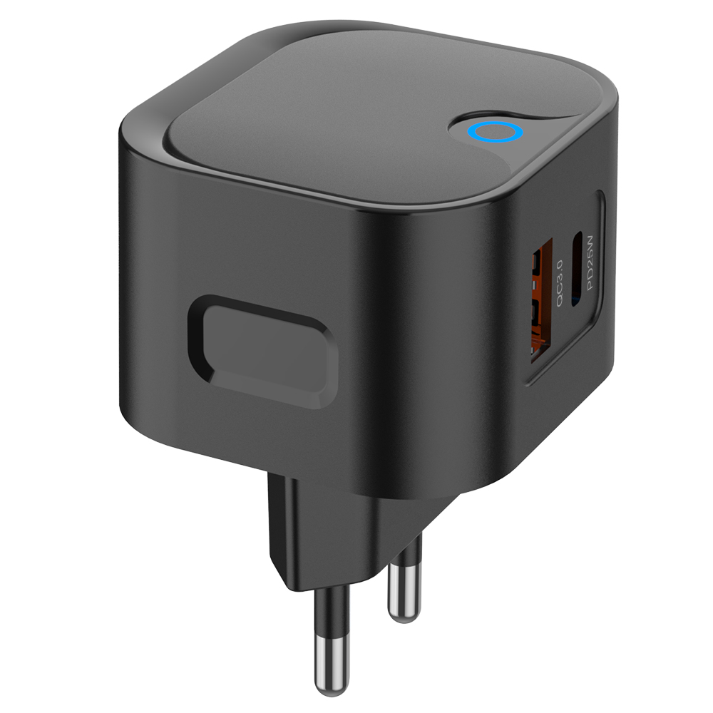 Сетевое зарядное устройство PERO TC21, USB-А QC 3.0 + USB-C PD, 25W