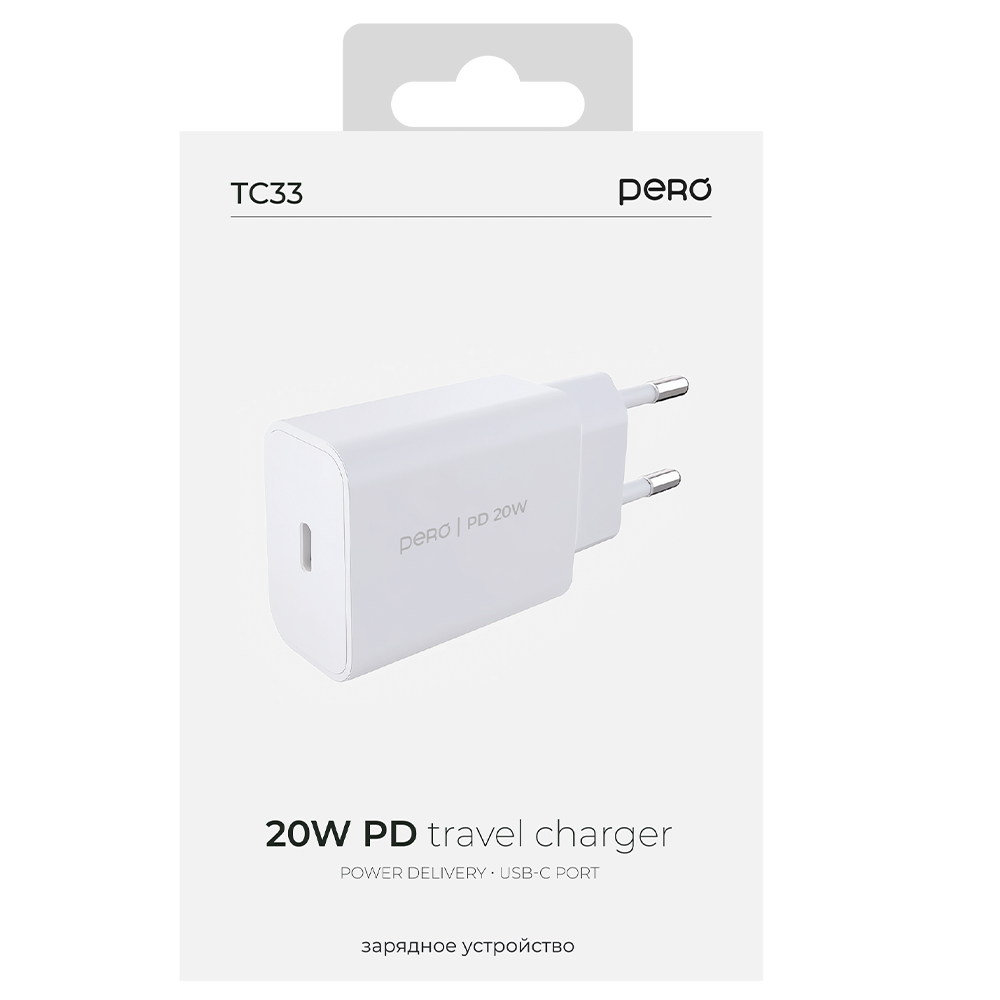Сетевое зарядное устройство PERO TC33, USB-C PD, 20W