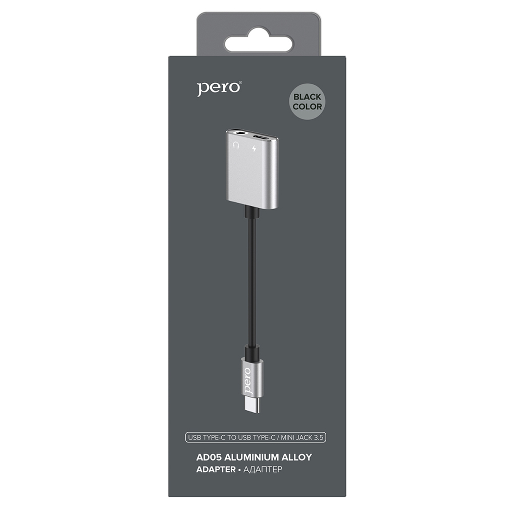 Адаптер PERO AD05 ALLUMINIUM ALLOY USB TYPE-C TO USB TYPE-C / MINI JACK 3.5