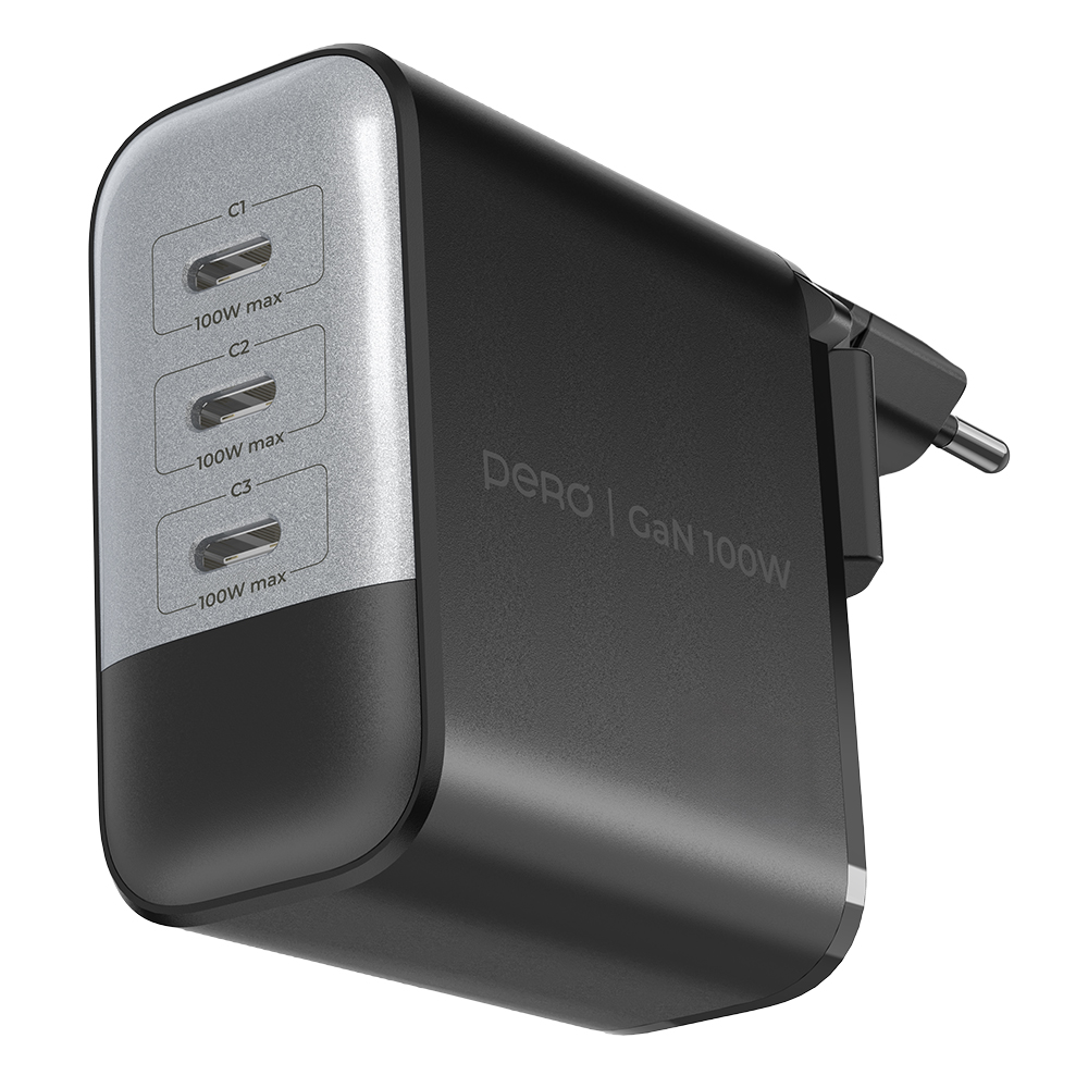 Сетевое зарядное устройство PERO TC35 Ultimate, USB-C + USB-C + USB-C, PPS, PD3.0, 100W