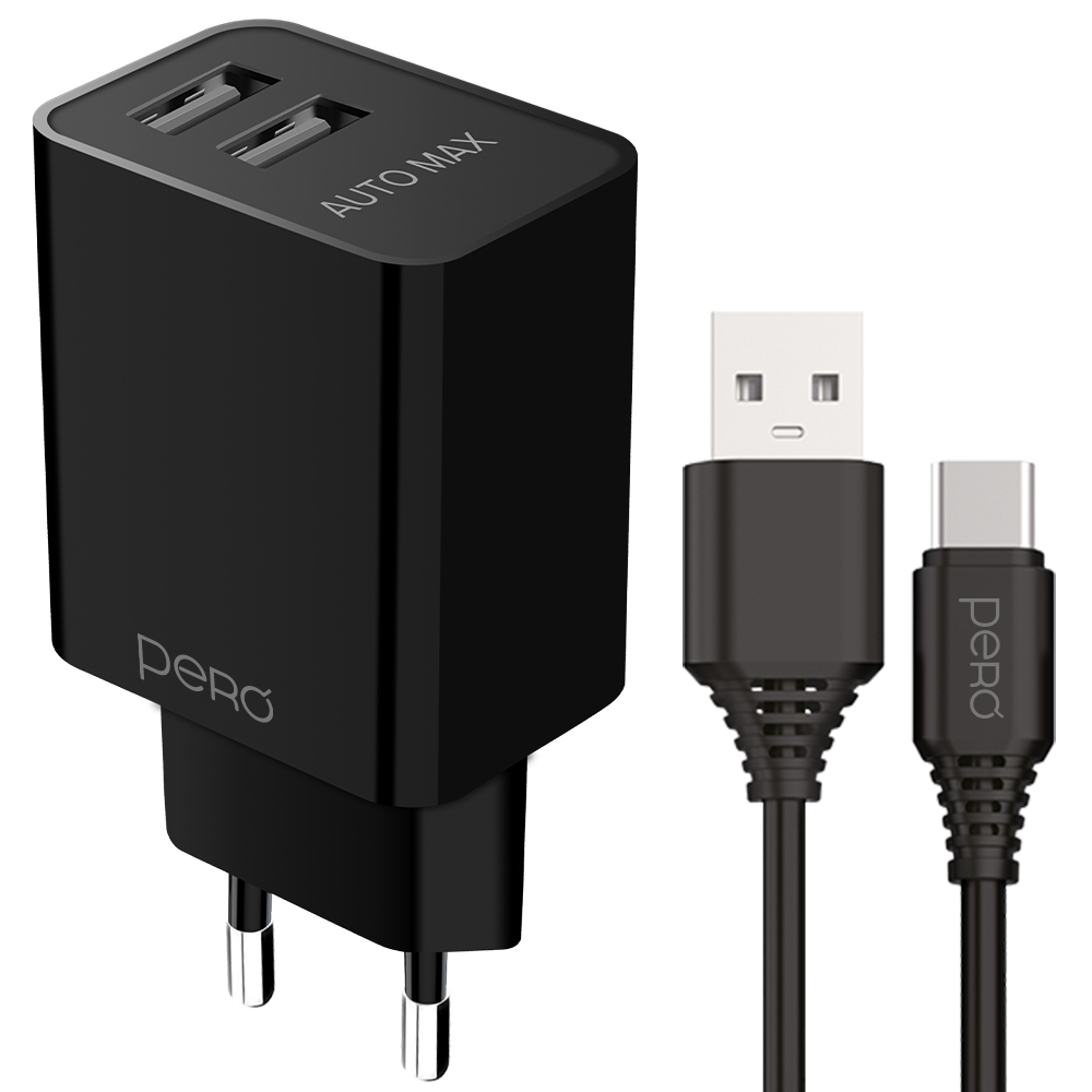 Сетевое зарядное устройство PERO TC02 COMBO, 2 USB, 2.1A c кабелем