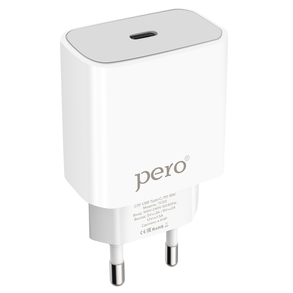 Сетевое зарядное устройство PERO TC03, USB Type-C, PD 18W
