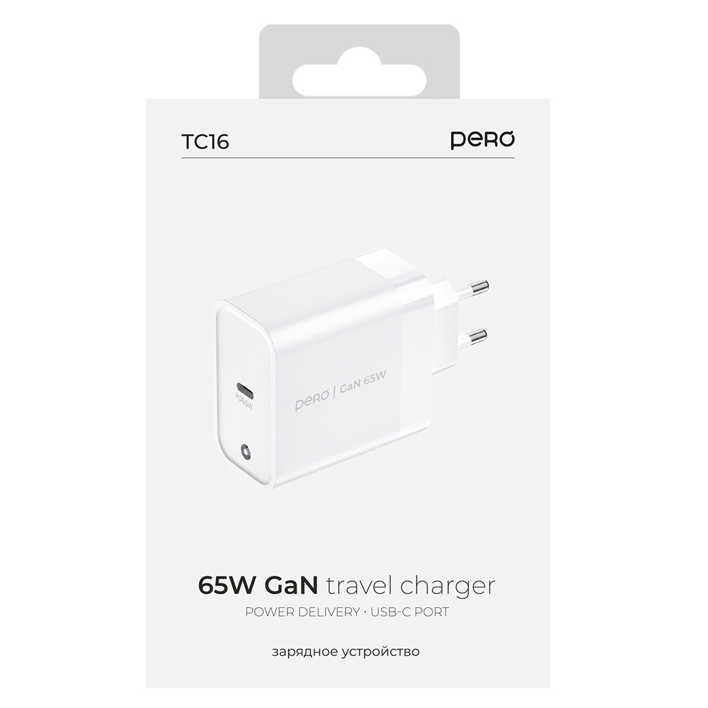 Сетевое зарядное устройство PERO TC16, GaN, USB-C PD, 65W