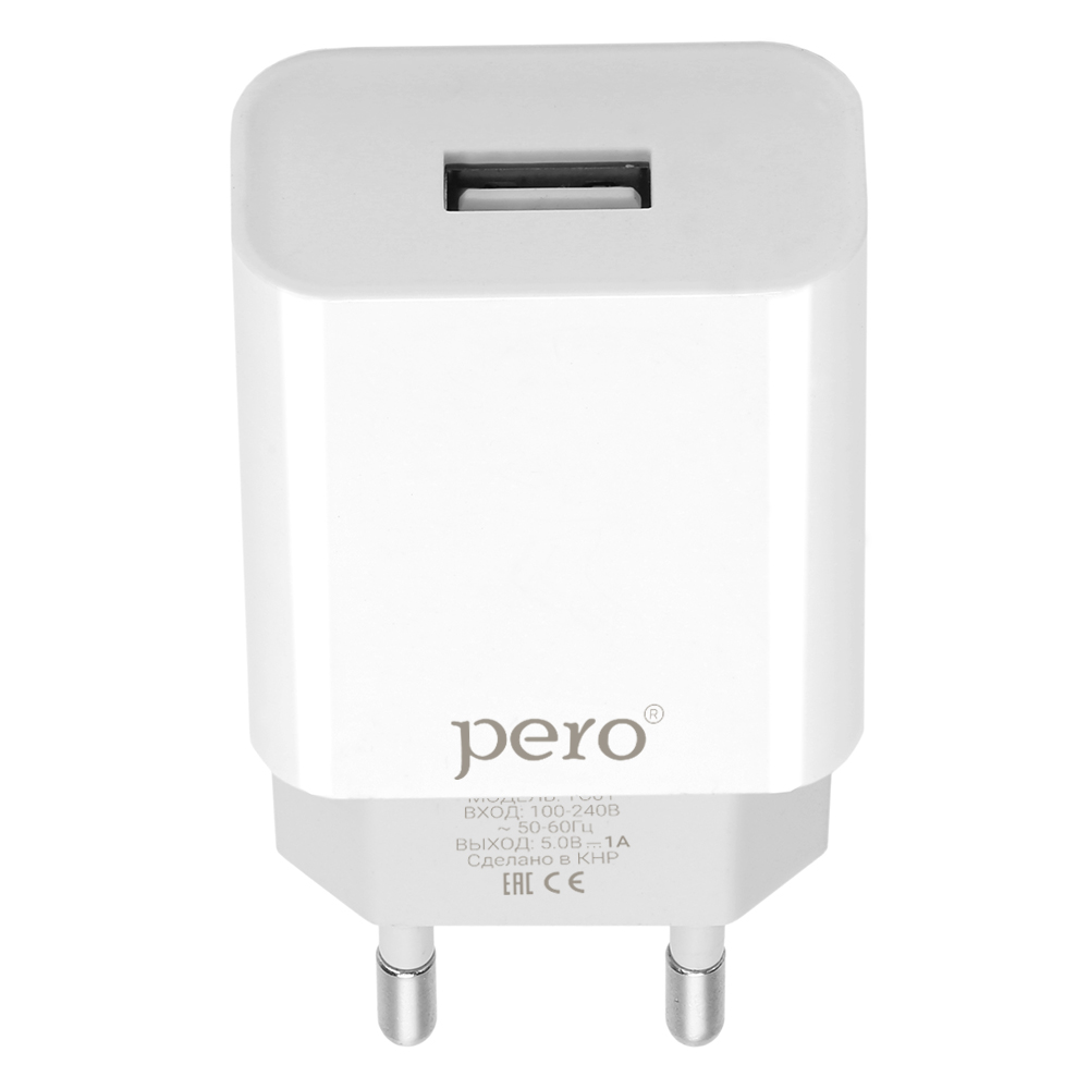 Сетевое зарядное устройство PERO TC01, 1USB, 1А