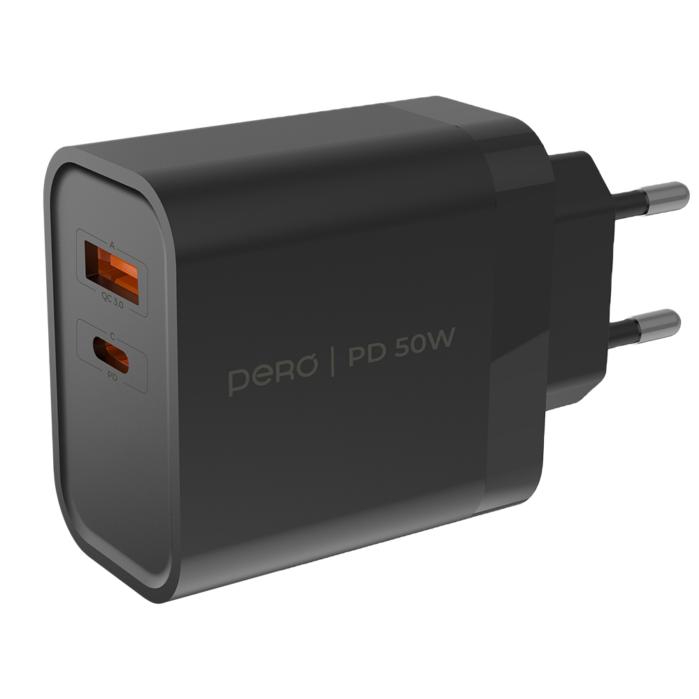 Сетевое зарядное устройство PERO TC32 Ultimate, USB-C PD + USB-A QC3.0, 50W