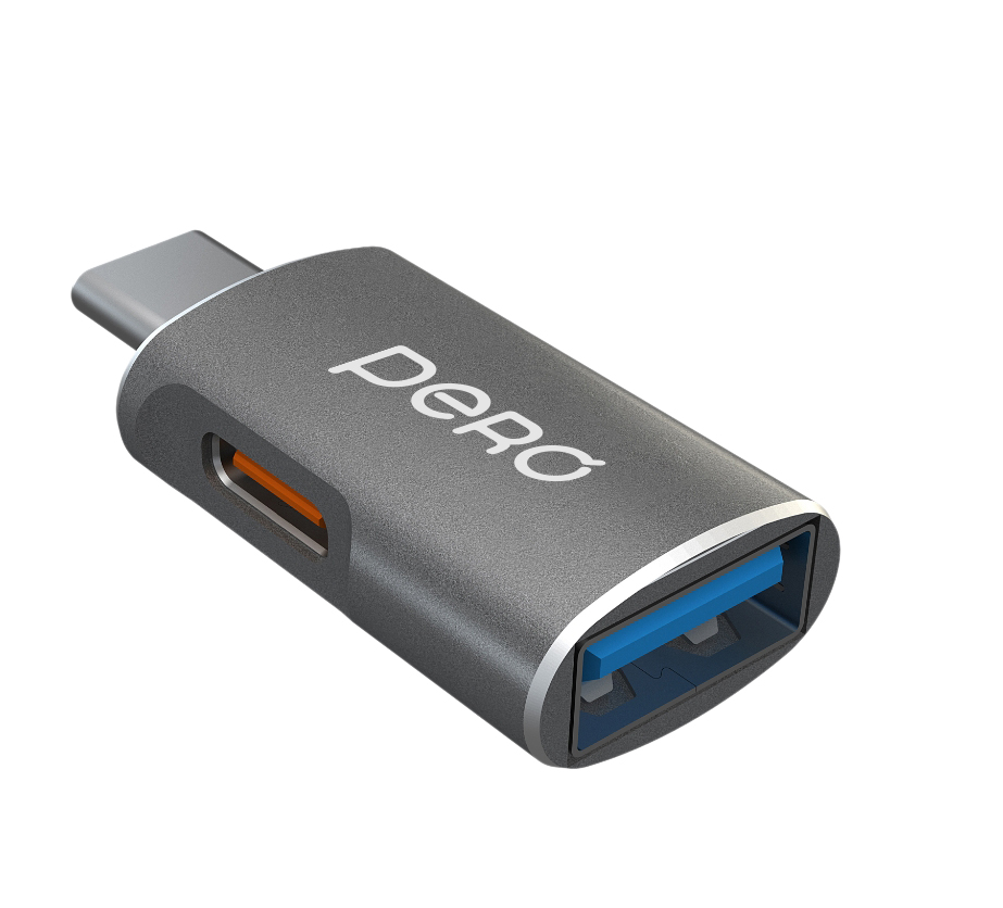Адаптер PERO AD16 OTG, USB-C TO USB-A 3.0, серый